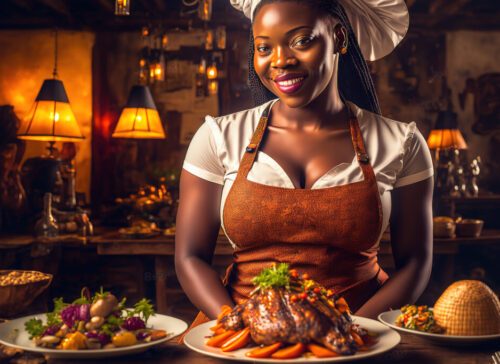 illustration-african-cook-surrounded-by-cooked-dishes